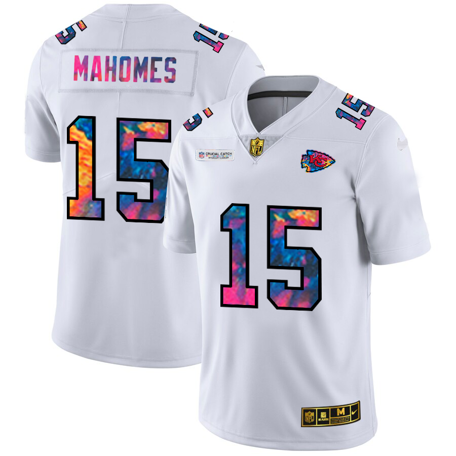 Kansas City Chiefs #15 Patrick Mahomes Men's White Nike Multi-Color 2020 NFL Crucial Catch Limited NFL Jersey