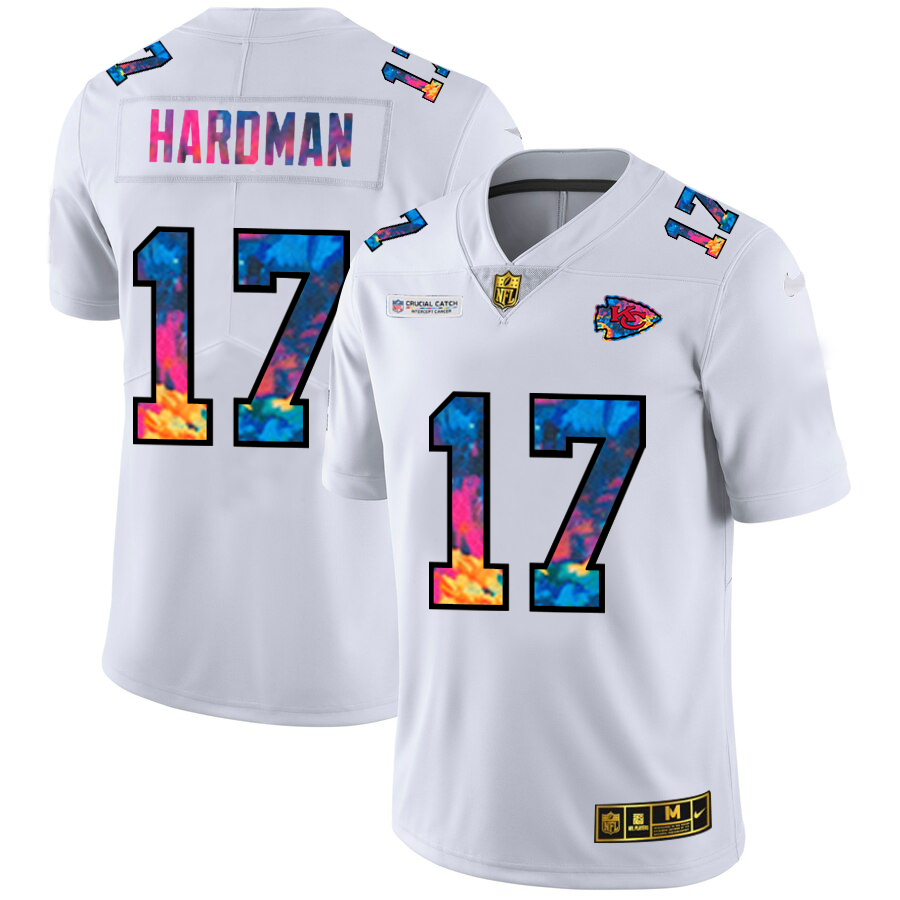 Kansas City Chiefs #17 Mecole Hardman Men's White Nike Multi-Color 2020 NFL Crucial Catch Limited NFL Jersey