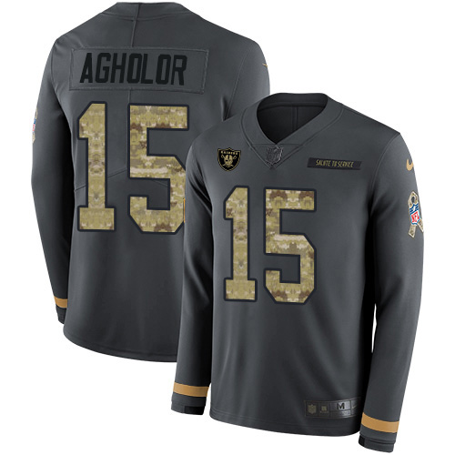 Nike Raiders #15 Nelson Agholor Anthracite Salute to Service Men's Stitched NFL Limited Therma Long Sleeve Jersey