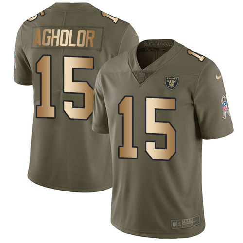 Nike Raiders #15 Nelson Agholor Olive/Gold Men's Stitched NFL Limited 2017 Salute To Service Jersey