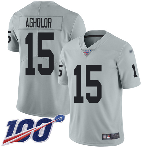 Nike Raiders #15 Nelson Agholor Silver Men's Stitched NFL Limited Inverted Legend 100th Season Jersey