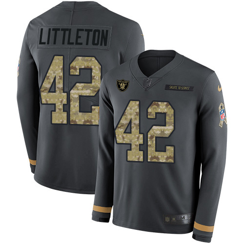 Nike Raiders #42 Cory Littleton Anthracite Salute to Service Men's Stitched NFL Limited Therma Long Sleeve Jersey