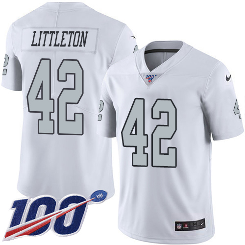 Nike Raiders #42 Cory Littleton White Men's Stitched NFL Limited Rush 100th Season Jersey