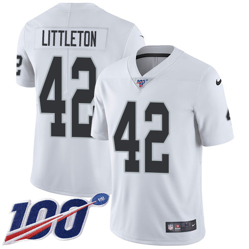 Nike Raiders #42 Cory Littleton White Men's Stitched NFL 100th Season Vapor Untouchable Limited Jersey