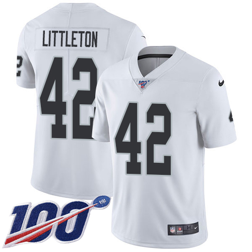 Nike Raiders #42 Cory Littleton White Men's Stitched NFL 100th Season Vapor Untouchable Limited Jersey Nike Raiders #42 Cory Littleton White Men's Stitched NFL 100th Season Vapor Untouchable Limited Jersey