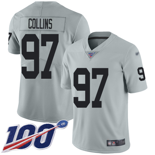Nike Raiders #97 Maliek Collins Silver Men's Stitched NFL Limited Inverted Legend 100th Season Jersey
