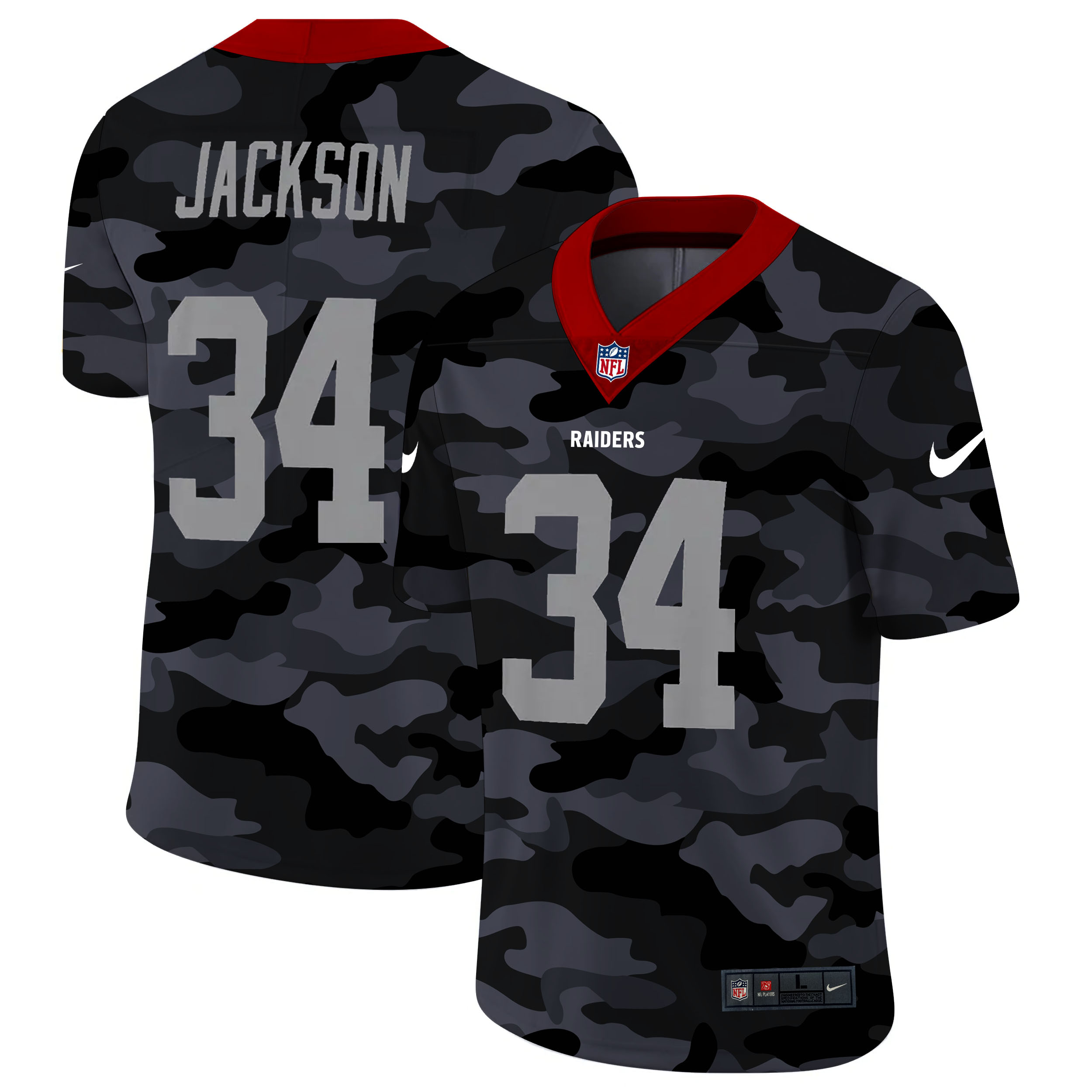 Las Vegas Raiders #34 Bo Jackson Men's Nike 2020 Black CAMO Vapor Untouchable Limited Stitched NFL Jersey