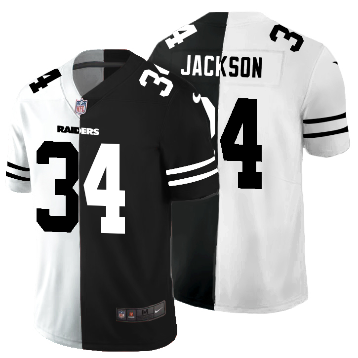 Las Vegas Raiders #34 Bo Jackson Men's Black V White Peace Split Nike Vapor Untouchable Limited NFL Jersey