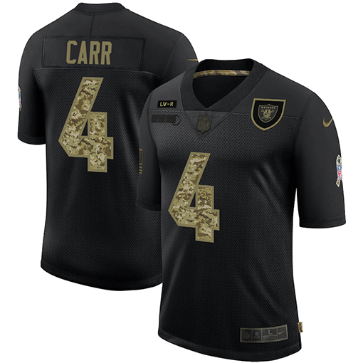 Las Vegas Raiders #4 Derek Carr Men's Nike 2020 Salute To Service Camo Limited NFL Jersey Black