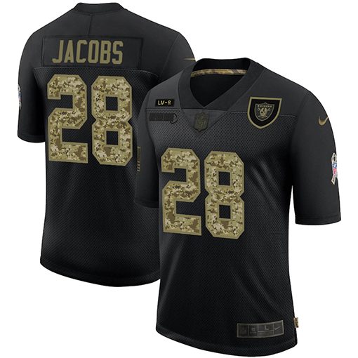 Las Vegas Raiders #28 Josh Jacobs Men's Nike 2020 Salute To Service Camo Limited NFL Jersey Black