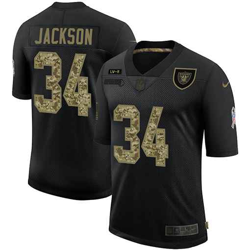 Las Vegas Raiders #34 Bo Jackson Men's Nike 2020 Salute To Service Camo Limited NFL Jersey Black