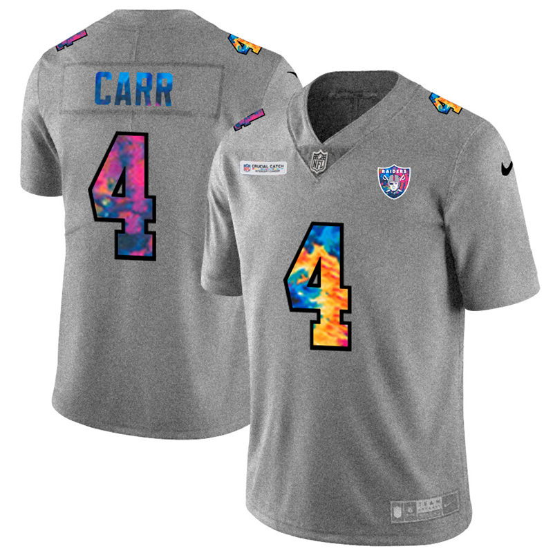 Las Vegas Raiders #4 Derek Carr Men's Nike Multi-Color 2020 NFL Crucial Catch NFL Jersey Greyheather