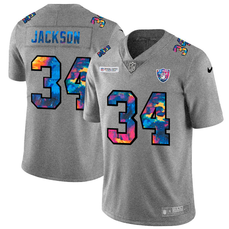 Las Vegas Raiders #34 Bo Jackson Men's Nike Multi-Color 2020 NFL Crucial Catch NFL Jersey Greyheather