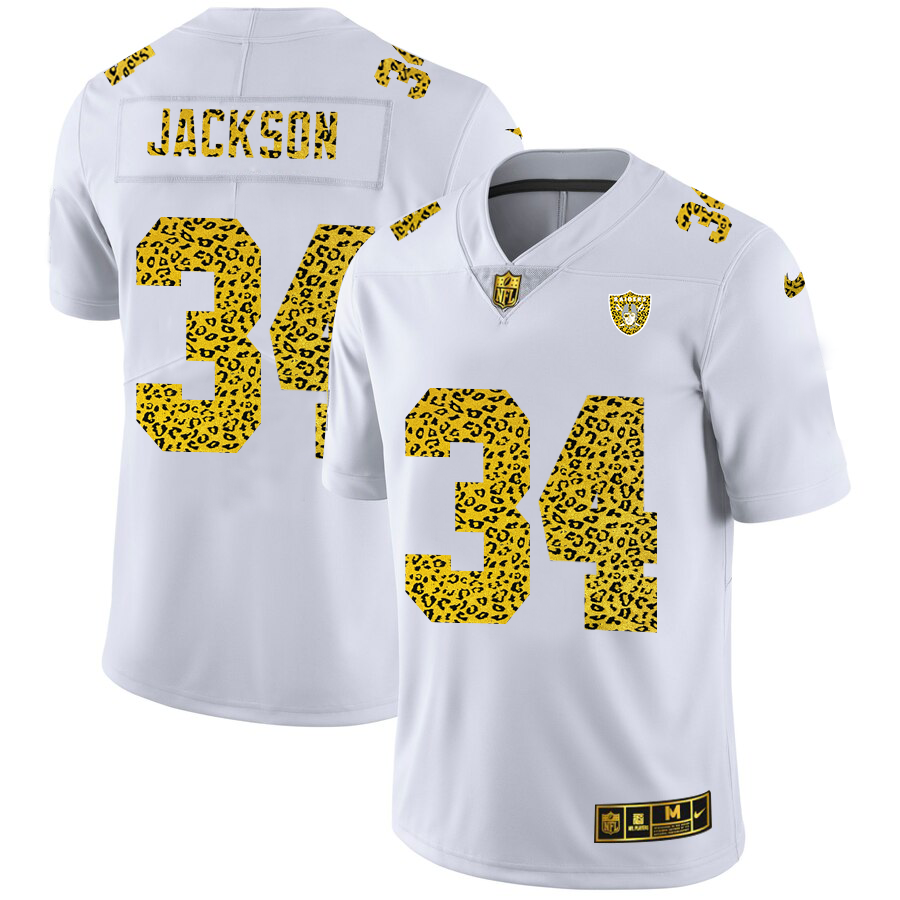 Las Vegas Raiders #34 Bo Jackson Men's Nike Flocked Leopard Print Vapor Limited NFL Jersey White