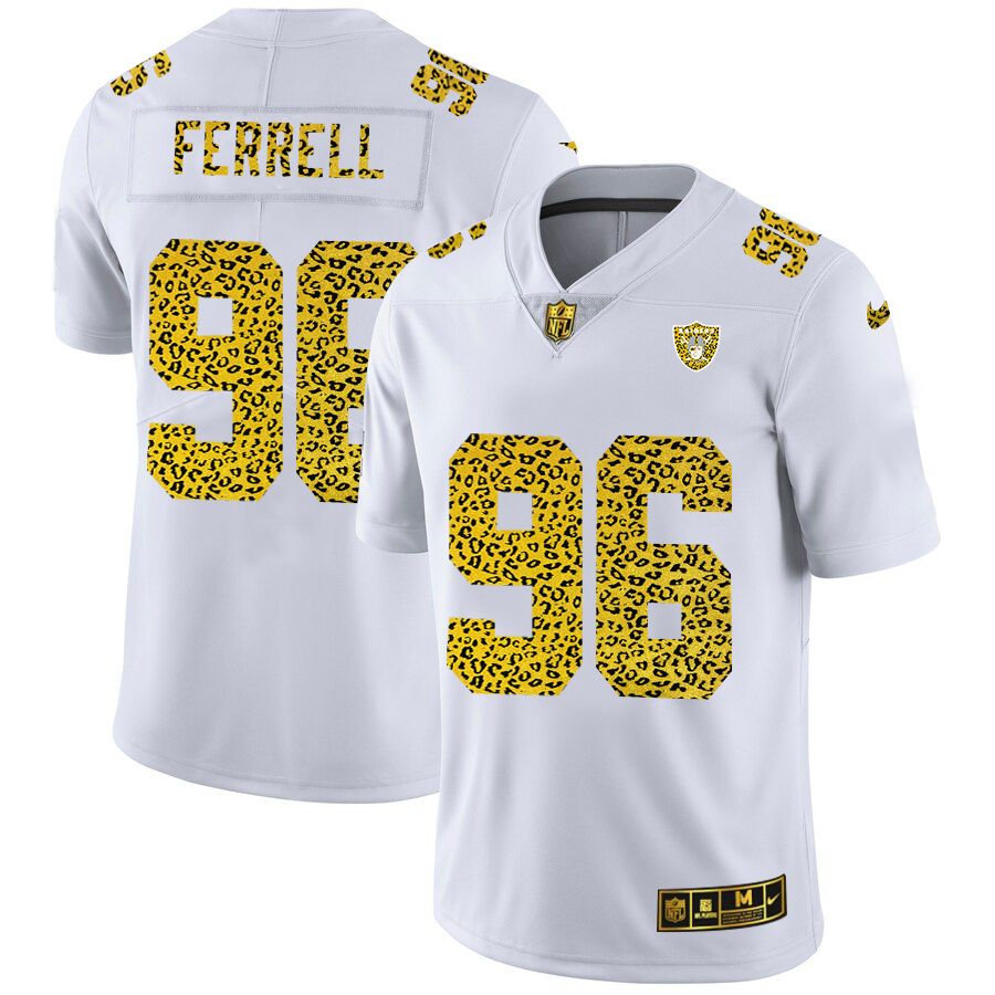 Las Vegas Raiders #96 Clelin Ferrell Men's Nike Flocked Leopard Print Vapor Limited NFL Jersey White