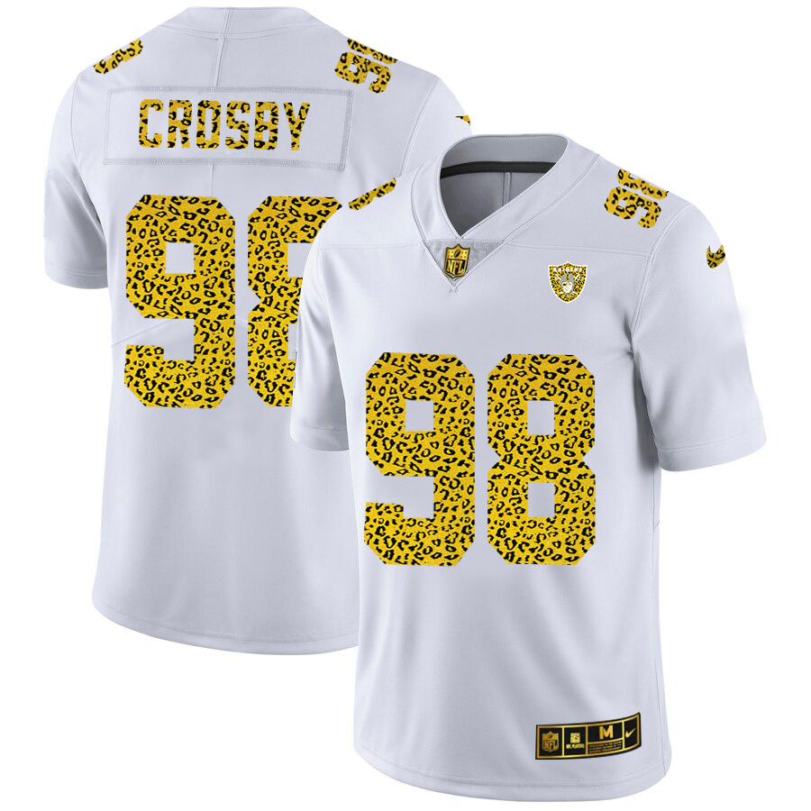 Las Vegas Raiders #98 Maxx Crosby Men's Nike Flocked Leopard Print Vapor Limited NFL Jersey White