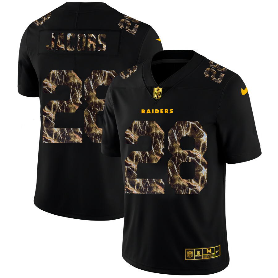 Las Vegas Raiders #28 Josh Jacobs Men's Black Nike Flocked Lightning Vapor Limited NFL Jersey