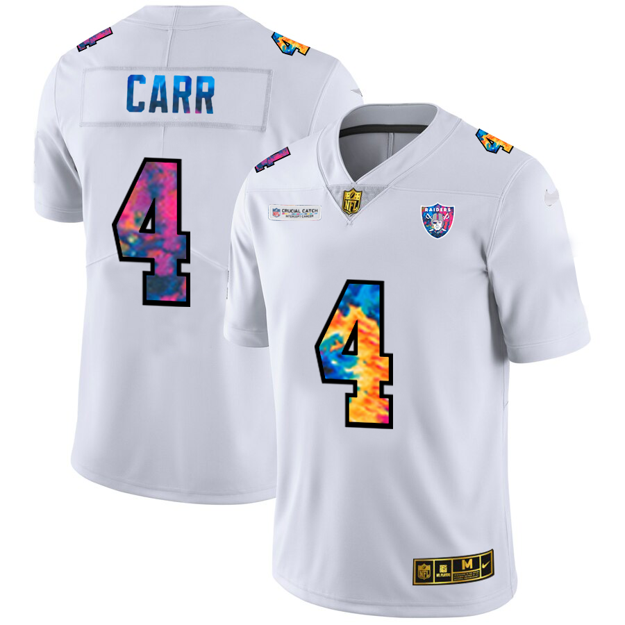 Las Vegas Raiders #4 Derek Carr Men's White Nike Multi-Color 2020 NFL Crucial Catch Limited NFL Jersey