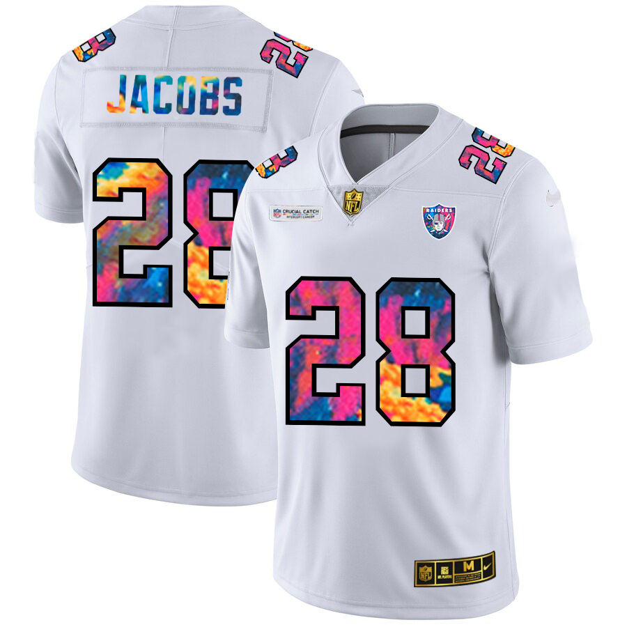 Las Vegas Raiders #28 Josh Jacobs Men's White Nike Multi-Color 2020 NFL Crucial Catch Limited NFL Jersey