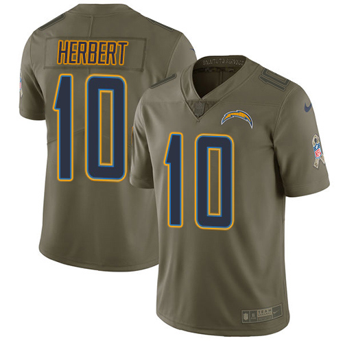 Nike Chargers #10 Justin Herbert Olive Men's Stitched NFL Limited 2017 Salute To Service Jersey