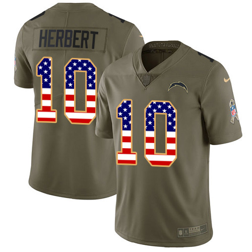 Nike Chargers #10 Justin Herbert Olive/USA Flag Men's Stitched NFL Limited 2017 Salute To Service Jersey