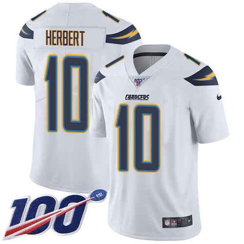 Nike Chargers #10 Justin Herbert White Men's Stitched NFL 100th Season Vapor Untouchable Limited Jersey