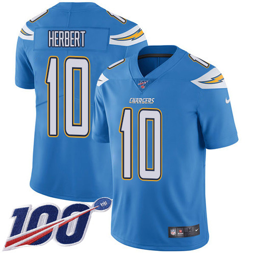 Nike Chargers #10 Justin Herbert Electric Blue Alternate Men's Stitched NFL 100th Season Vapor Untouchable Limited Jersey