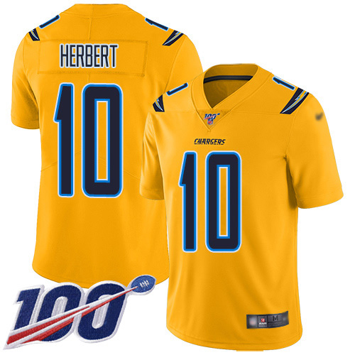 Nike Chargers #10 Justin Herbert Gold Men's Stitched NFL Limited Inverted Legend 100th Season Jersey