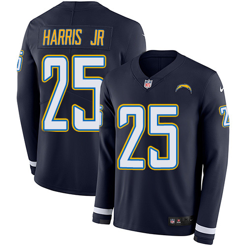 Nike Chargers #25 Chris Harris Jr Navy Blue Team Color Men's Stitched NFL Limited Therma Long Sleeve Jersey