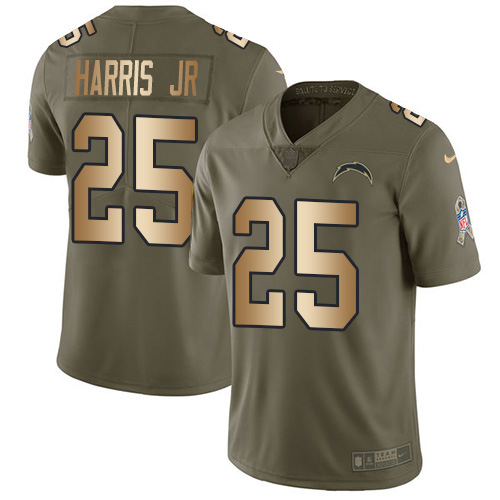 Nike Chargers #25 Chris Harris Jr Olive/Gold Men's Stitched NFL Limited 2017 Salute To Service Jersey