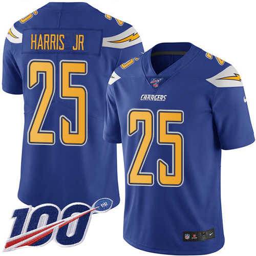 Nike Chargers #25 Chris Harris Jr Electric Blue Men's Stitched NFL Limited Rush 100th Season Jersey