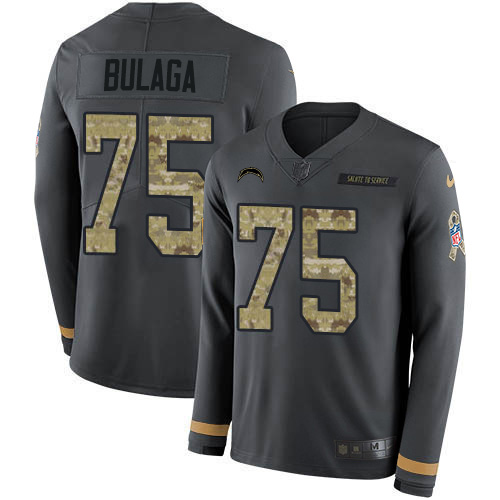 Nike Chargers #75 Bryan Bulaga Anthracite Salute to Service Men's Stitched NFL Limited Therma Long Sleeve Jersey