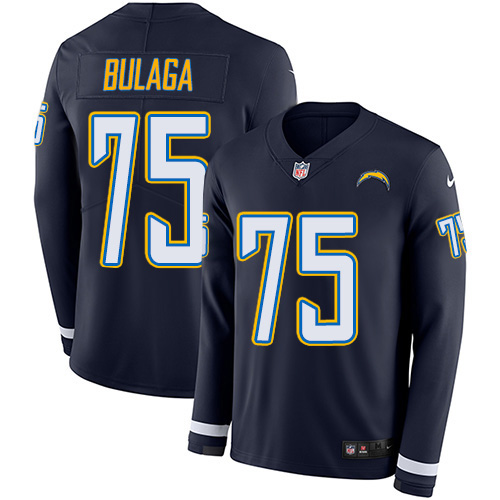 Nike Chargers #75 Bryan Bulaga Navy Blue Team Color Men's Stitched NFL Limited Therma Long Sleeve Jersey