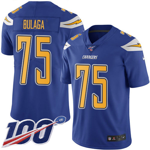 Nike Chargers #75 Bryan Bulaga Electric Blue Men's Stitched NFL Limited Rush 100th Season Jersey