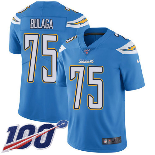 Nike Chargers #75 Bryan Bulaga Electric Blue Alternate Men's Stitched NFL 100th Season Vapor Untouchable Limited Jersey