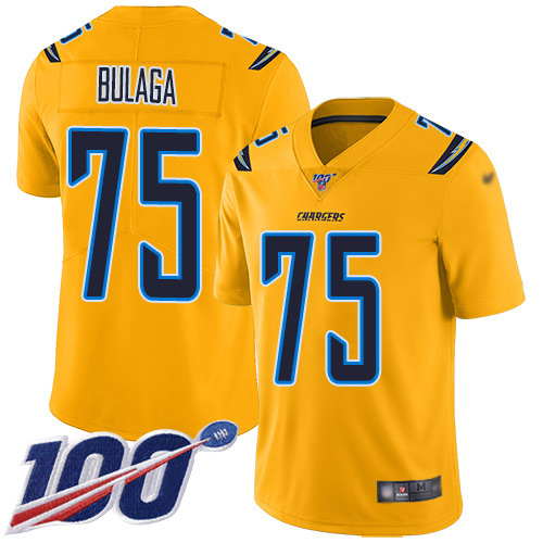 Nike Chargers #75 Bryan Bulaga Gold Men's Stitched NFL Limited Inverted Legend 100th Season Jersey