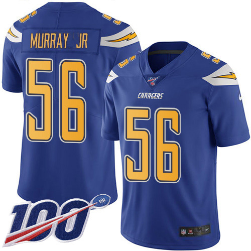 Nike Chargers #56 Kenneth Murray Jr Electric Blue Men's Stitched NFL Limited Rush 100th Season Jersey