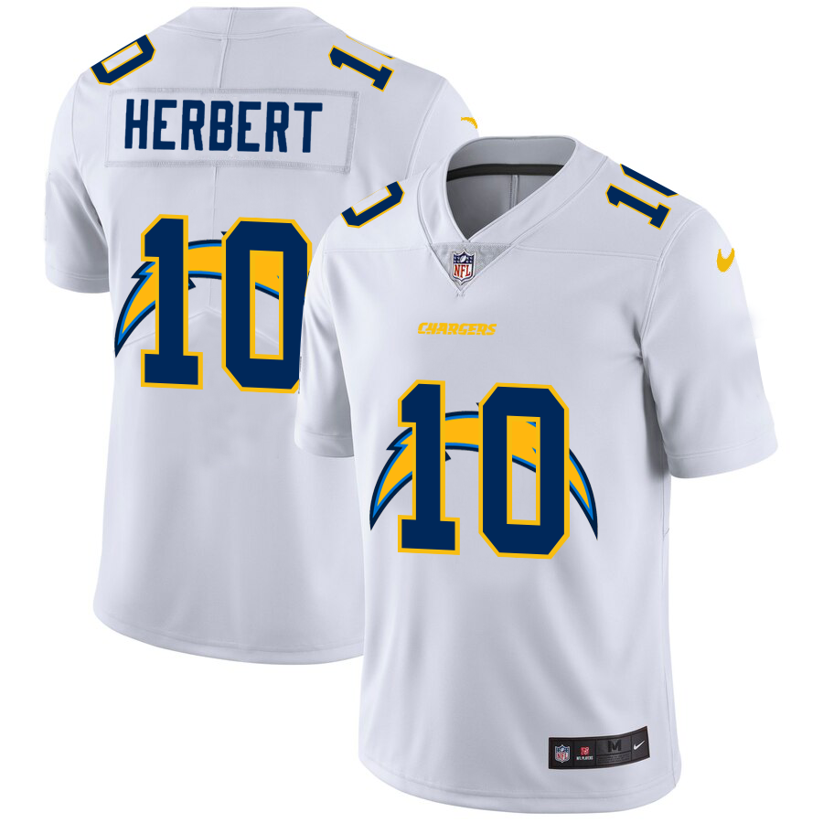 Los Angeles Chargers #10 Justin Herbert White Men's Nike Team Logo Dual Overlap Limited NFL Jersey