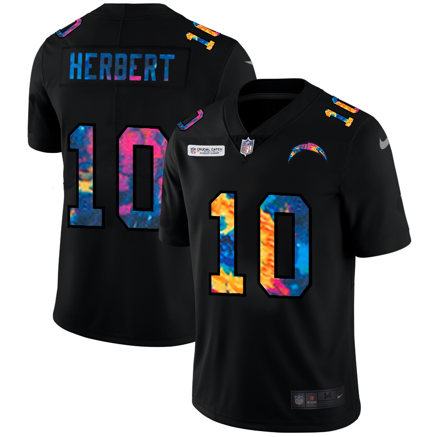 Los Angeles Chargers #10 Justin Herbert Men's Nike Multi-Color Black 2020 NFL Crucial Catch Vapor Untouchable Limited Jersey