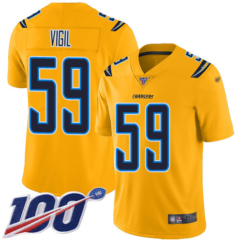 Nike Chargers #59 Nick Vigil Gold Men's Stitched NFL Limited Inverted Legend 100th Season Jersey