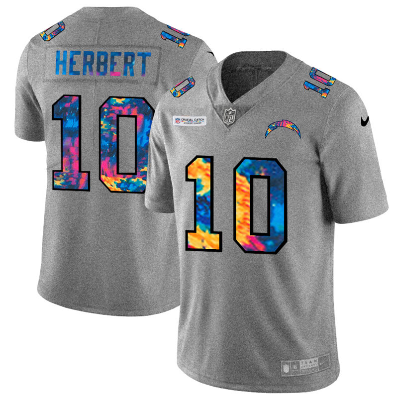 Los Angeles Chargers #10 Justin Herbert Men's Nike Multi-Color 2020 NFL Crucial Catch NFL Jersey Greyheather