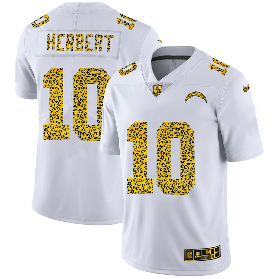 Los Angeles Chargers #10 Justin Herbert Men's Nike Flocked Leopard Print Vapor Limited NFL Jersey White