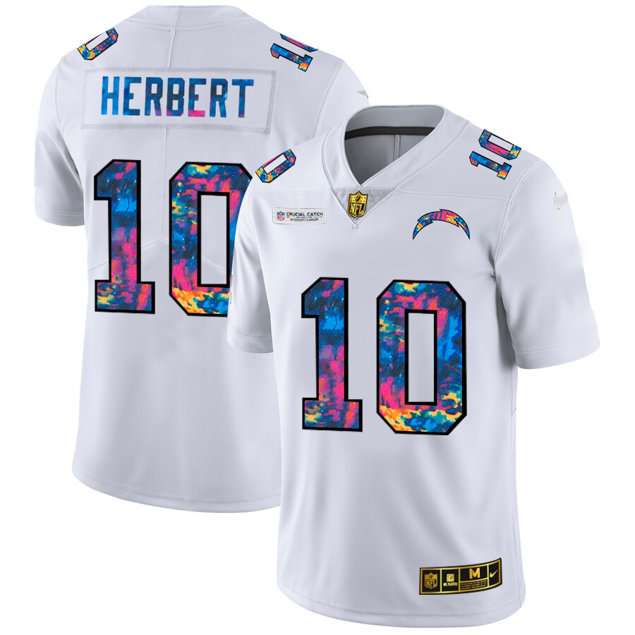 Los Angeles Chargers #10 Justin Herbert Men's White Nike Multi-Color 2020 NFL Crucial Catch Limited NFL Jersey