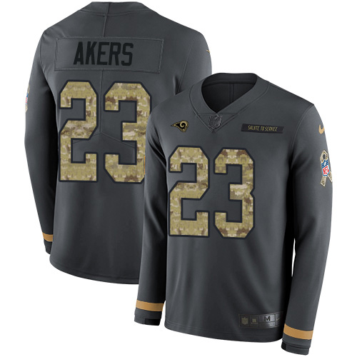 Nike Rams #23 Cam Akers Anthracite Salute to Service Men's Stitched NFL Limited Therma Long Sleeve Jersey