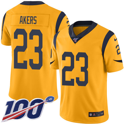 Nike Rams #23 Cam Akers Gold Men's Stitched NFL Limited Rush 100th Season Jersey