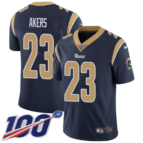 Nike Rams #23 Cam Akers Navy Blue Team Color Men's Stitched NFL 100th Season Vapor Untouchable Limited Jersey