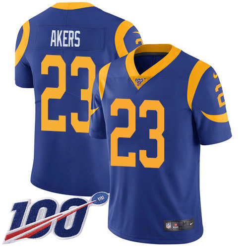 Nike Rams #23 Cam Akers Royal Blue Alternate Men's Stitched NFL 100th Season Vapor Untouchable Limited Jersey Nike Rams #23 Cam Akers Royal Blue Alternate Men's Stitched NFL 100th Season Vapor Untouchable Limited Jersey