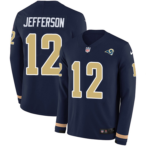 Nike Rams #12 Van Jefferson Navy Blue Team Color Men's Stitched NFL Limited Therma Long Sleeve Jersey