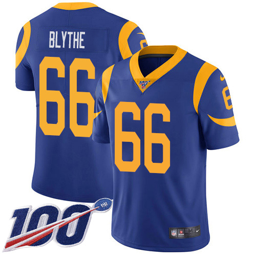 Nike Rams #66 Austin Blythe Royal Blue Alternate Men's Stitched NFL 100th Season Vapor Untouchable Limited Jersey Nike Rams #66 Austin Blythe Royal Blue Alternate Men's Stitched NFL 100th Season Vapor Untouchable Limited Jersey