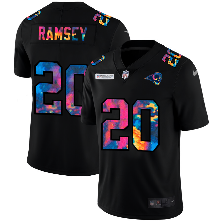 Los Angeles Rams #20 Jalen Ramsey Men's Nike Multi-Color Black 2020 NFL Crucial Catch Vapor Untouchable Limited Jersey